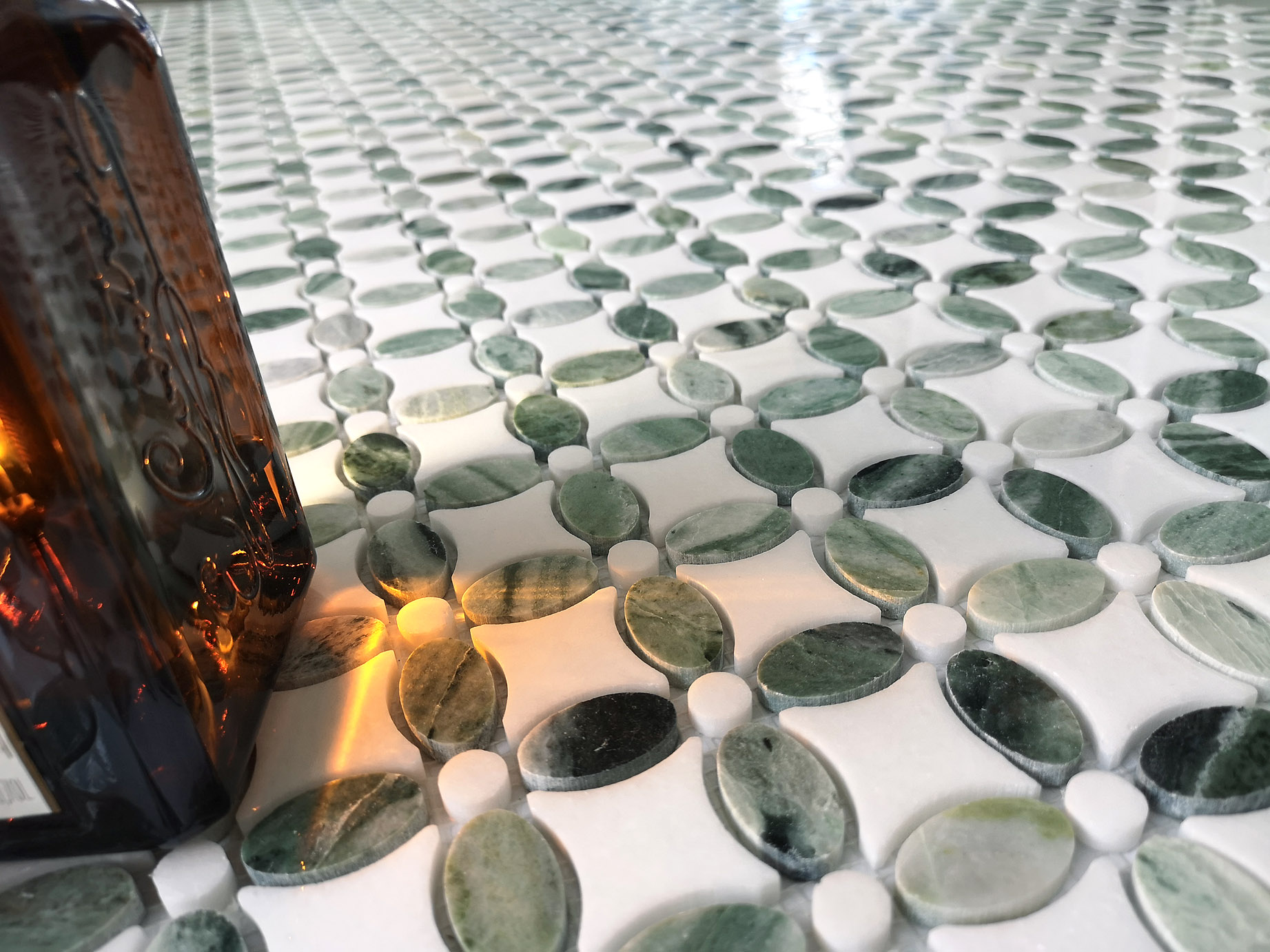 Pietrine Onice Jade Bianco POL 2.3x2.3 29.8x29.8 Caramelle Mosaic фото 9