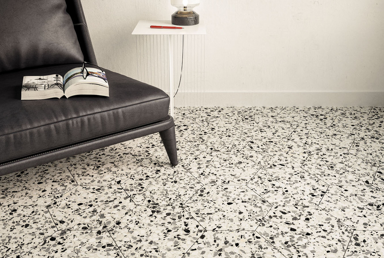 123386 Terrazzo Graphite Colours 32x36.8 DNA Tiles