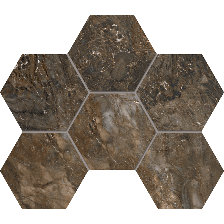 BR04 Bernini Hexagon Dark Brown Мозаика неполированная 25x28,5 Estima