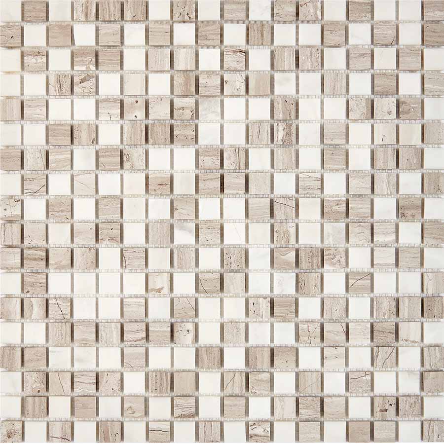 PIX280 White Wooden, Dolomiti Bianco из мрамора полированная 15x15 305х305x4 Pixmosaic