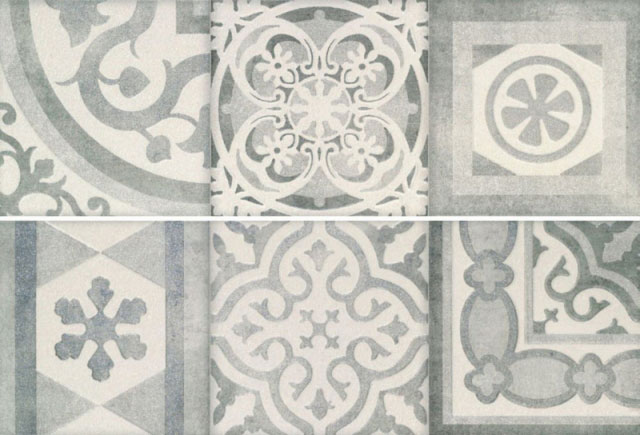Ros. 9512 COMPOSICION RETRO II GRIS 30x90 Porcelanite Dos