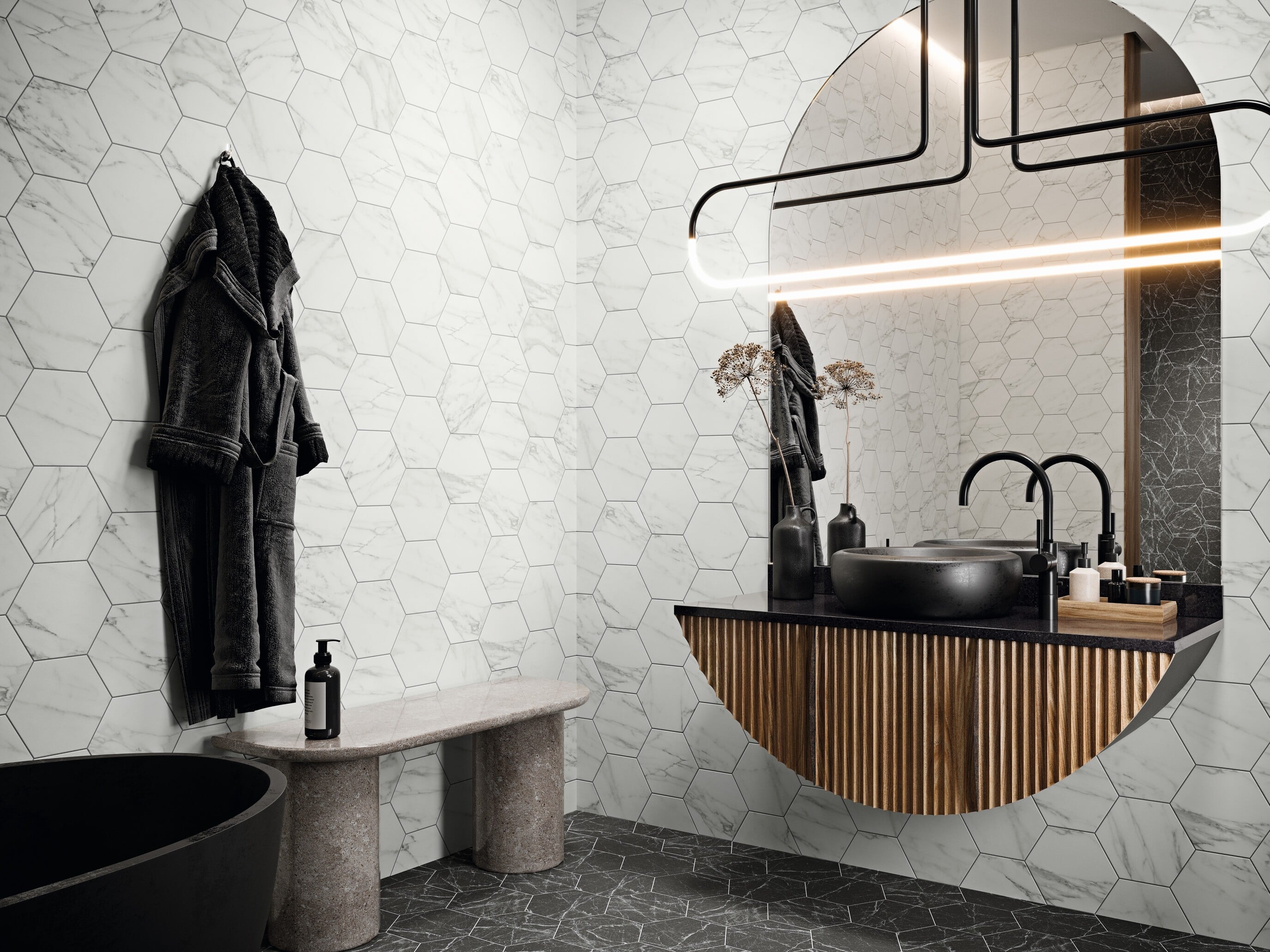 Cosmo Hex Black 20x24 Click Ceramica
