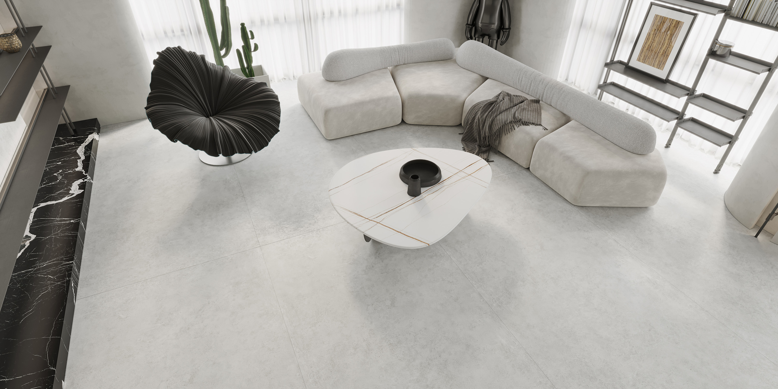 Plain Cement Cream-White Matt Спеченный камень 1200x2700x6 Delfone фото 5