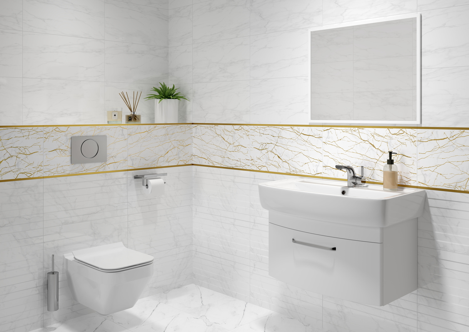 KT2L051DT Calacatta вставка узор белый 29,8x59,8 Cersanit