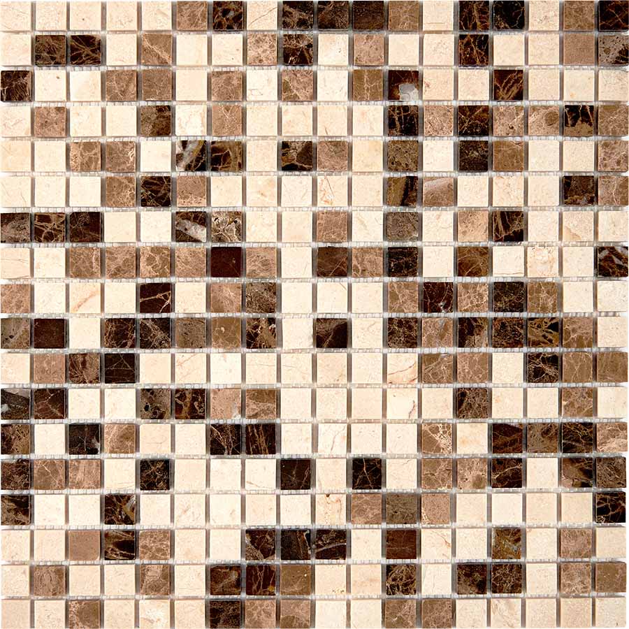 PIX268 Emperador Dark, light, Crema Nova из мрамора полированная 15x15 305х305x4 Pixmosaic