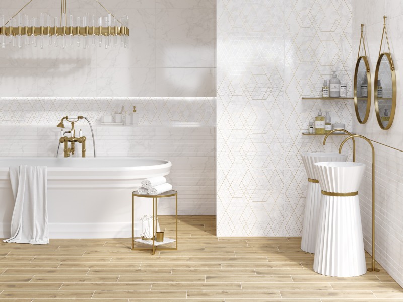 KT2L051DT Calacatta вставка узор белый 29,8x59,8 Cersanit