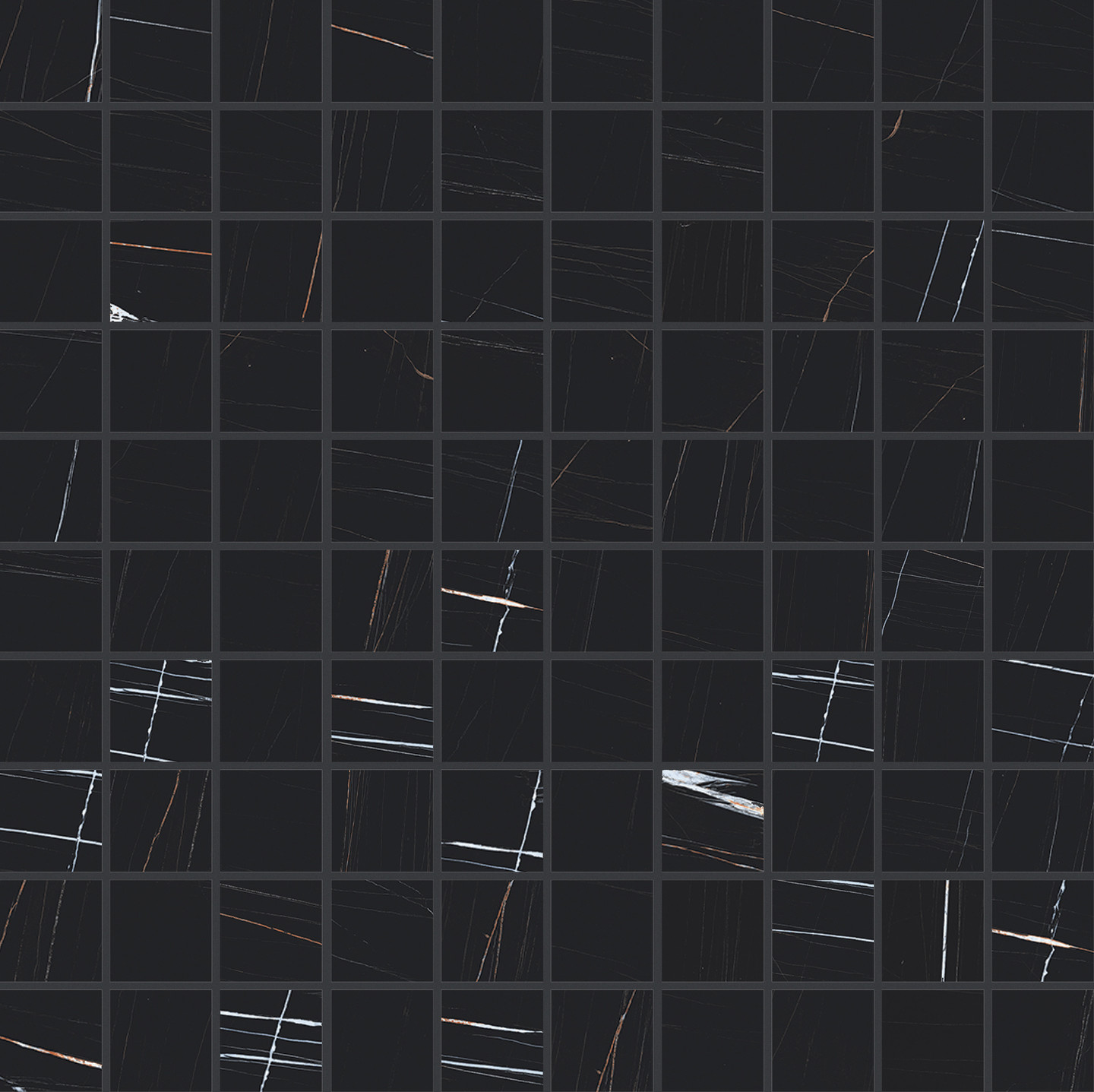 752802 Stones 2.0 Sahara Noir Glossy Mosaico 3x3 30x30 Casa Dolce Casa