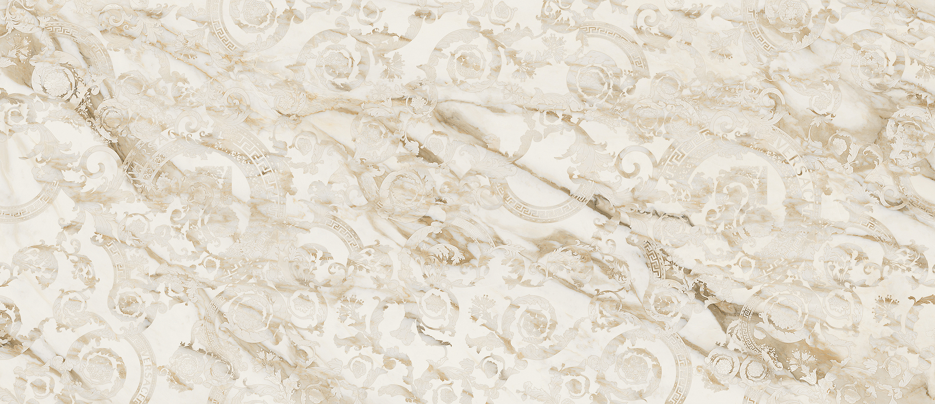 G67522 Calacatta Bright Megabarocco Lux R 120x280 Versace (Gardenia Orchidea)
