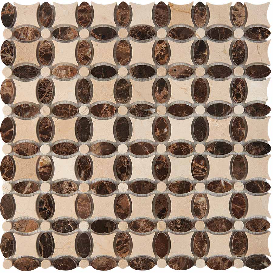 PIX283 Cream marfil, Dark Еmperador из мрамора полированная 32x32 336х336x8 Pixmosaic