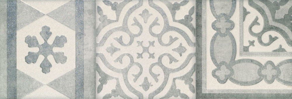 Ros. 9512 COMPOSICION RETRO II GRIS 30x90 Porcelanite Dos