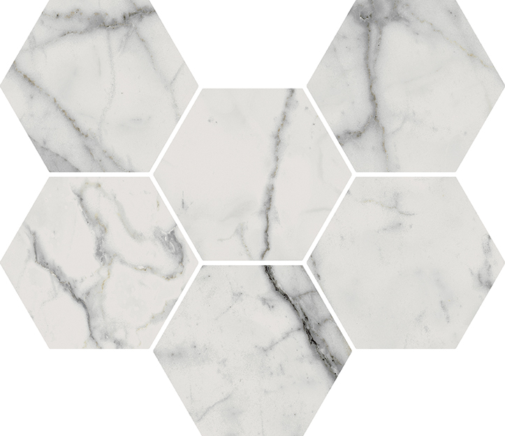 620110000046 Charme Evo Statuario Mosaico Hexagon 25x29 Italon
