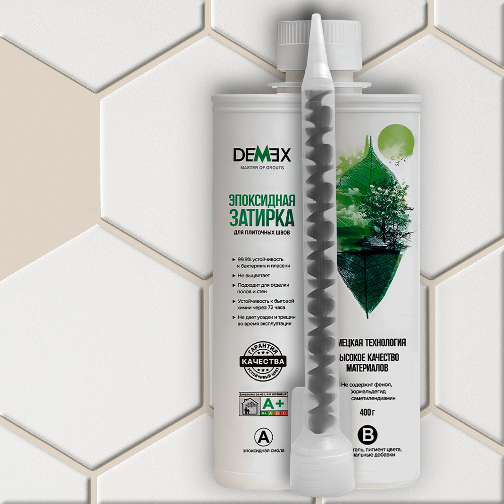Глянцевая двухкомпонентная эпоксидная плиточная затирка в тубе 102 Светлый бежевый Demex