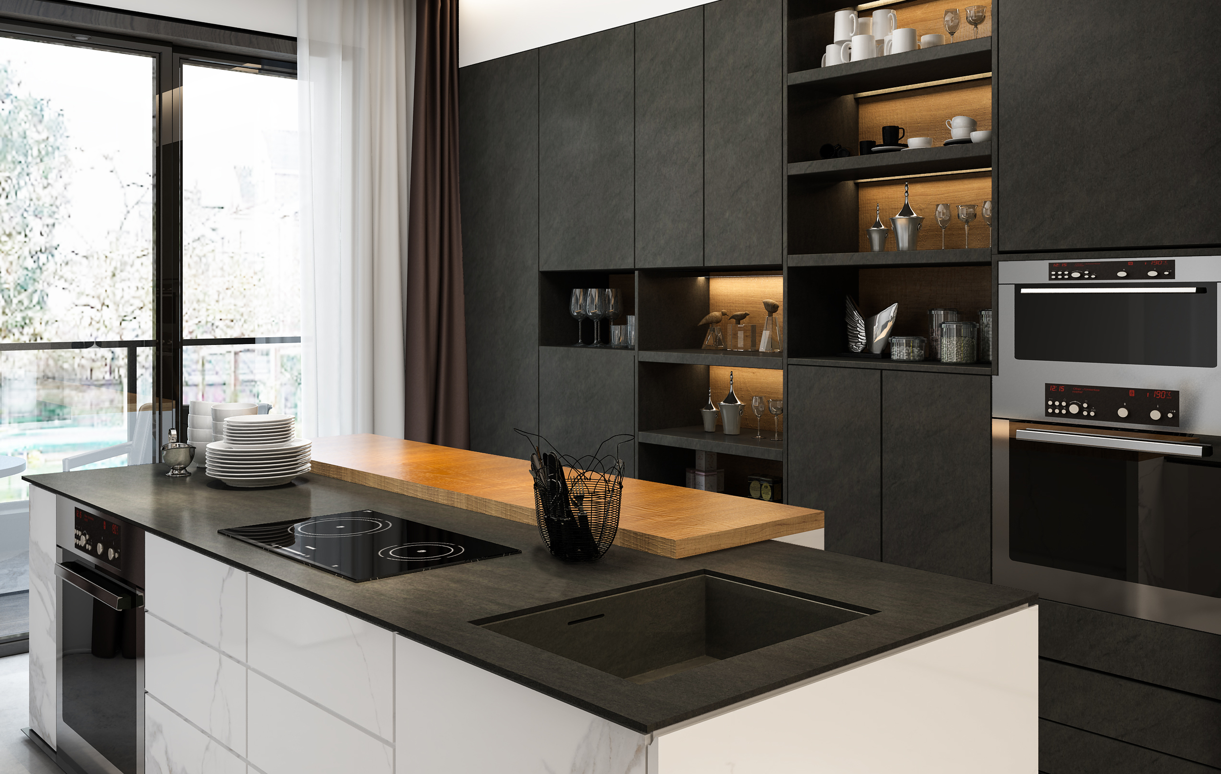 Obsidian Black Matt Спеченный камень 1600x3200x12 Delfone фото 2