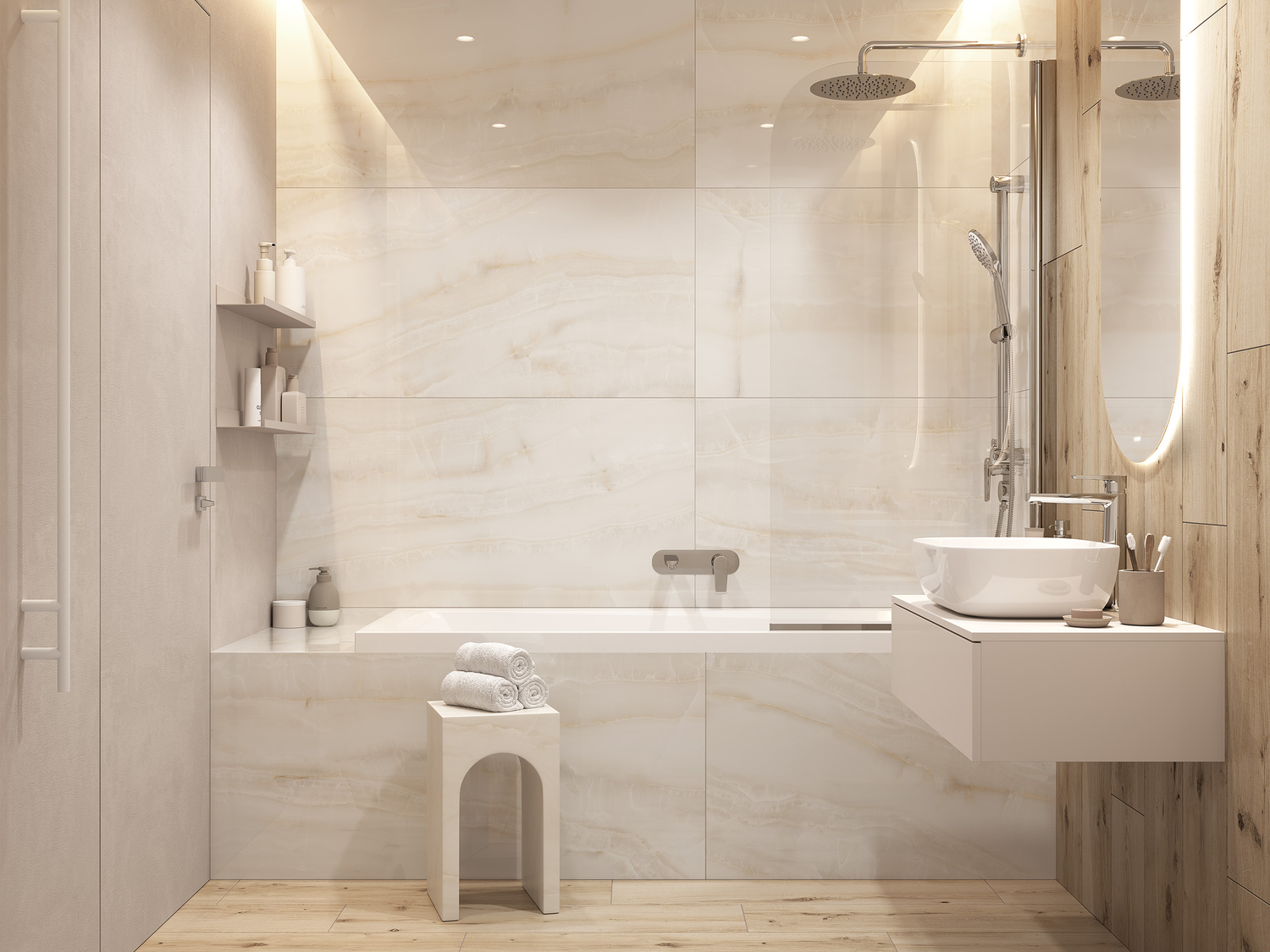 17129 Madeira Onyx полированный бежевый ректификат 60x120 Cersanit