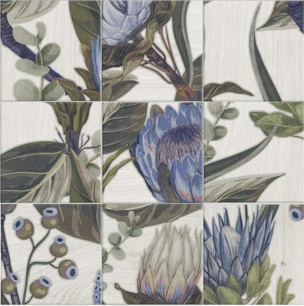 Decor Mural Blu Leaves 20x20 Mainzu