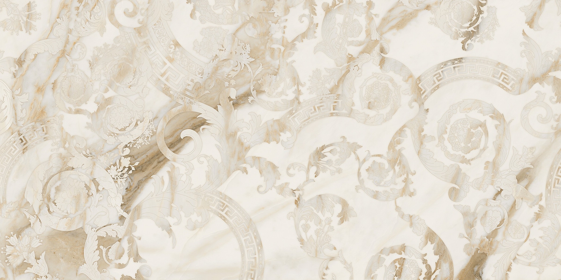 G67592 Calacatta Bright Megabarocco Lux R 60x120 Versace (Gardenia Orchidea)