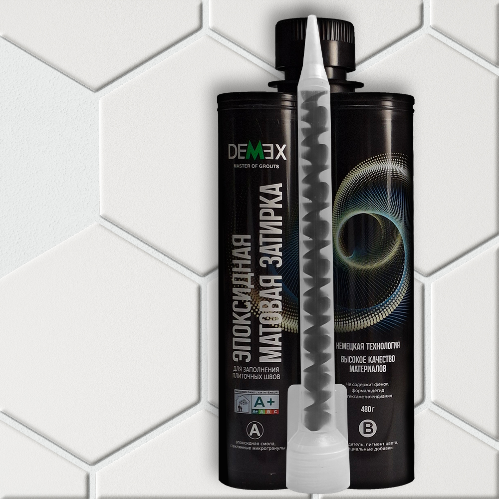 Матовая двухкомпонентная эпоксидная плиточная затирка в тубе 306 Лунный белый Demex