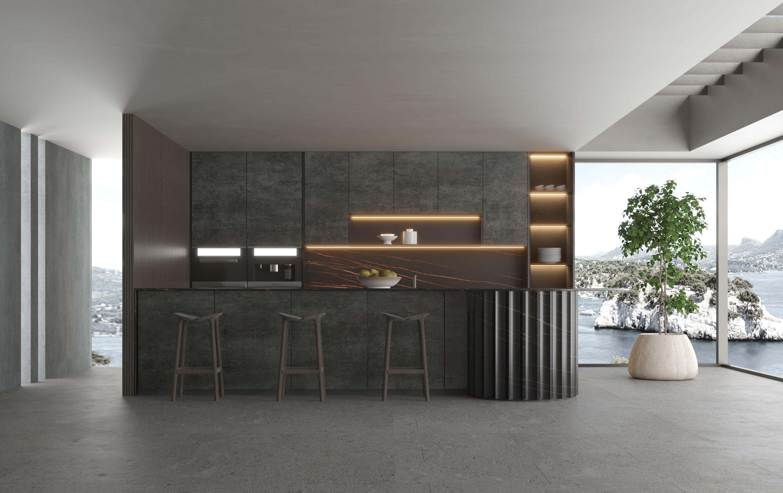 Volcanic Black Matt Спеченный камень 1200x2700x3 Delfone фото 3