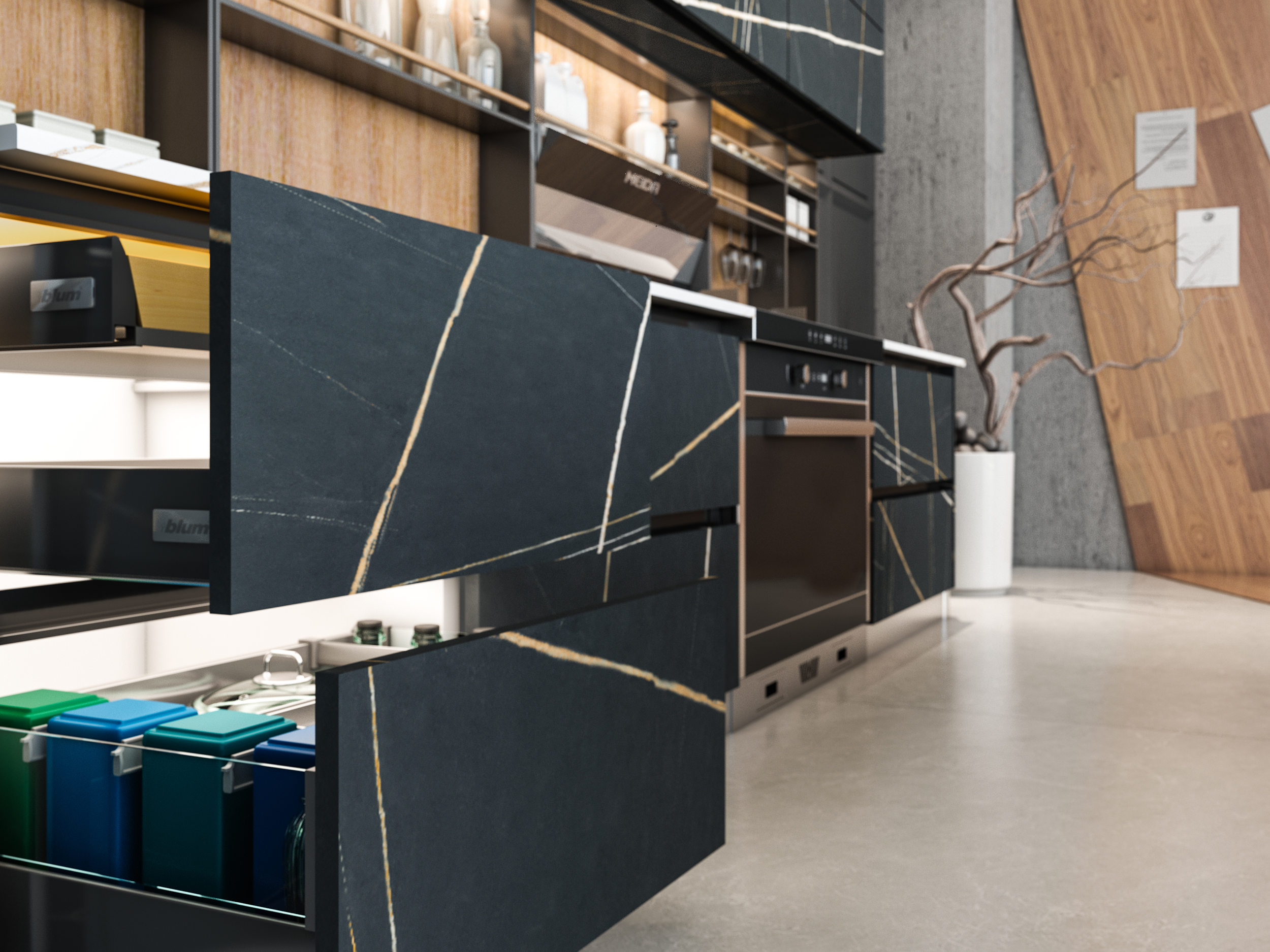 Laurent Black Gold Matt Спеченный камень 1200x2400x6 Delfone фото 4