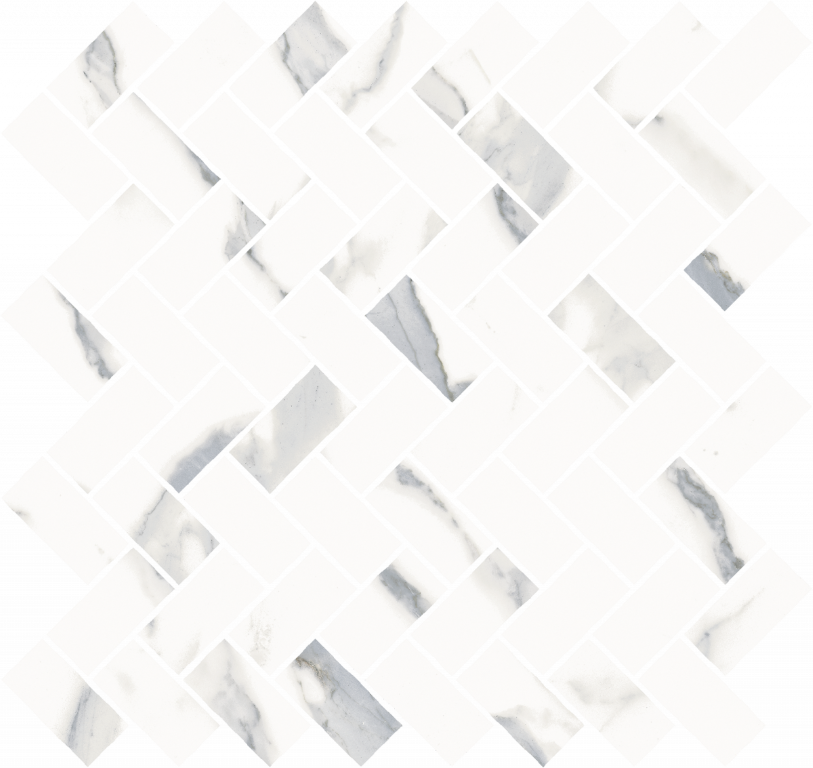 620110000211 Stellaris Statuario White Mosaico Cross Nat 31.5x29.7 Italon
