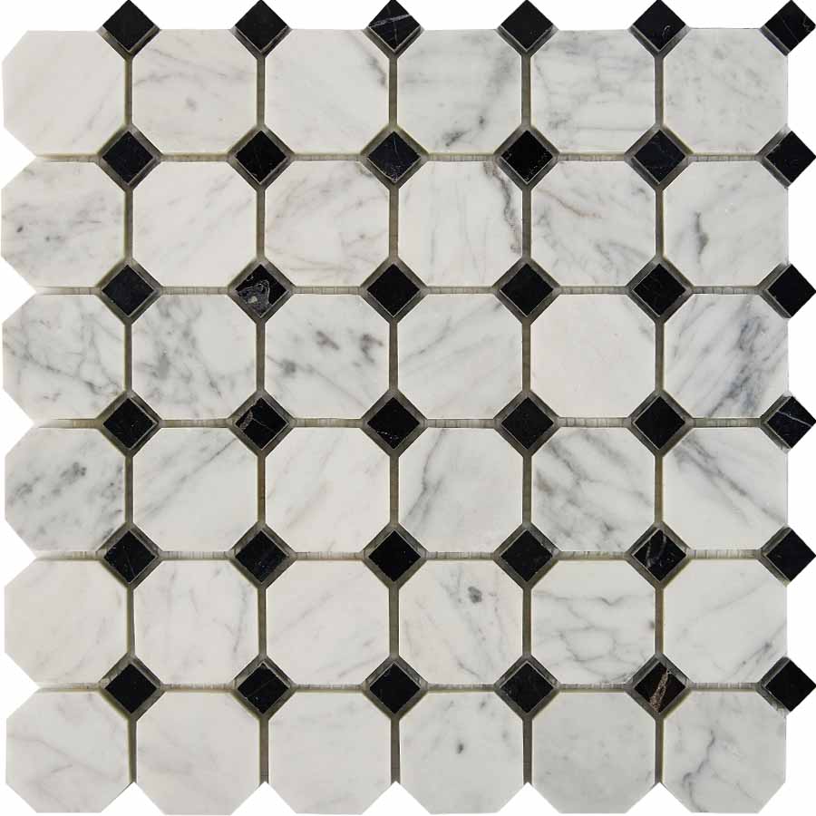 PIX209 Bianca Carrara, Nero Marquina из мрамора 48x48 305х305x8 Pixmosaic