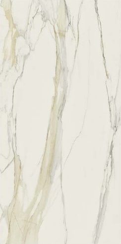750674 Calacatta Gold Open Book A Glossy 6mm 160x320 Rex Ceramiche
