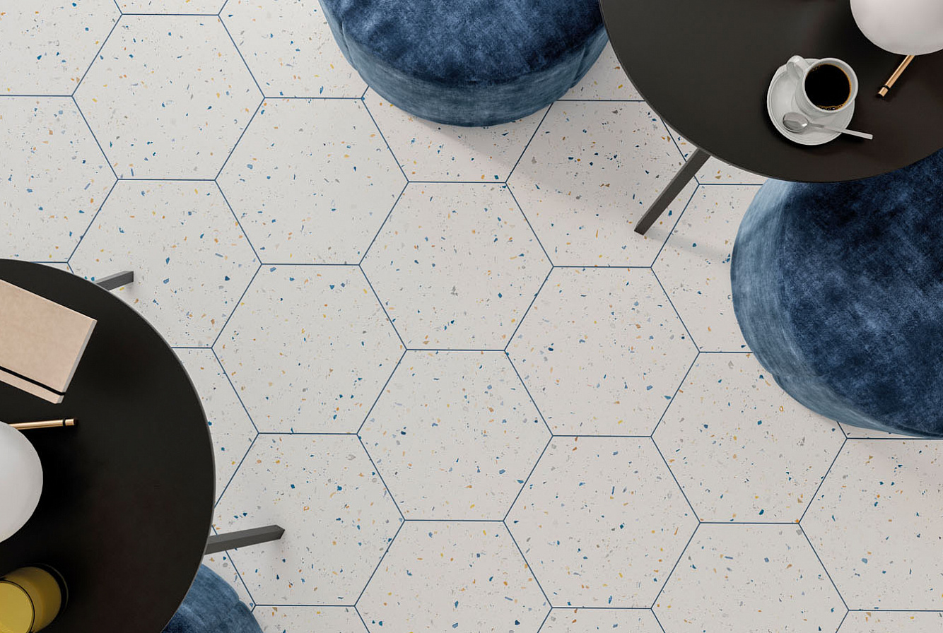 123386 Terrazzo Graphite Colours 32x36.8 DNA Tiles