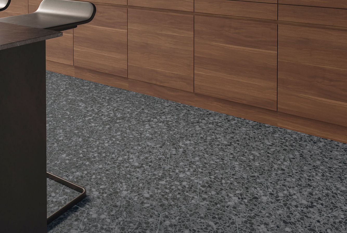 123386 Terrazzo Graphite Colours 32x36.8 DNA Tiles