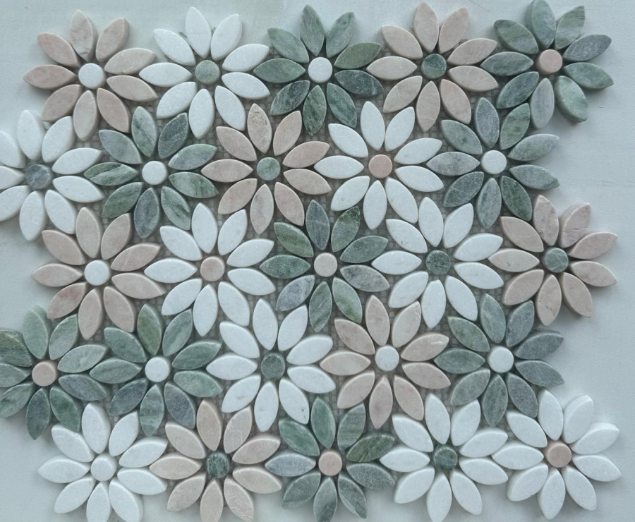 PIX1006 Thite,Jet Green,Pink Rose сетка 325х290x8 Pixmosaic
