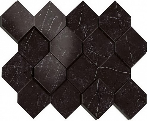 AS4B Marvel Nero Marquina Mosaico Esagono 3D 28.2x35.3 Atlas Concorde