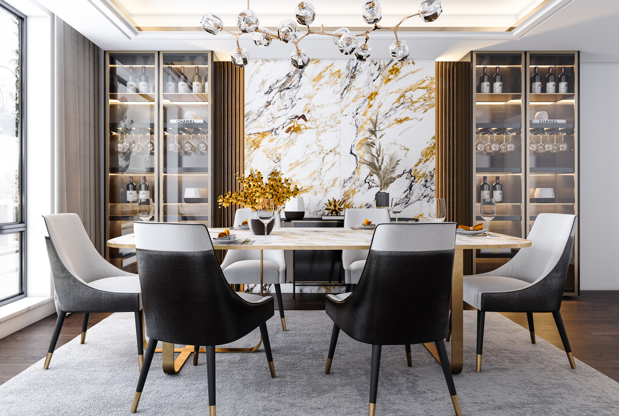 Hermes Golden Rimmed White Polished Спеченный камень 1200x2700x6 Delfone фото 6