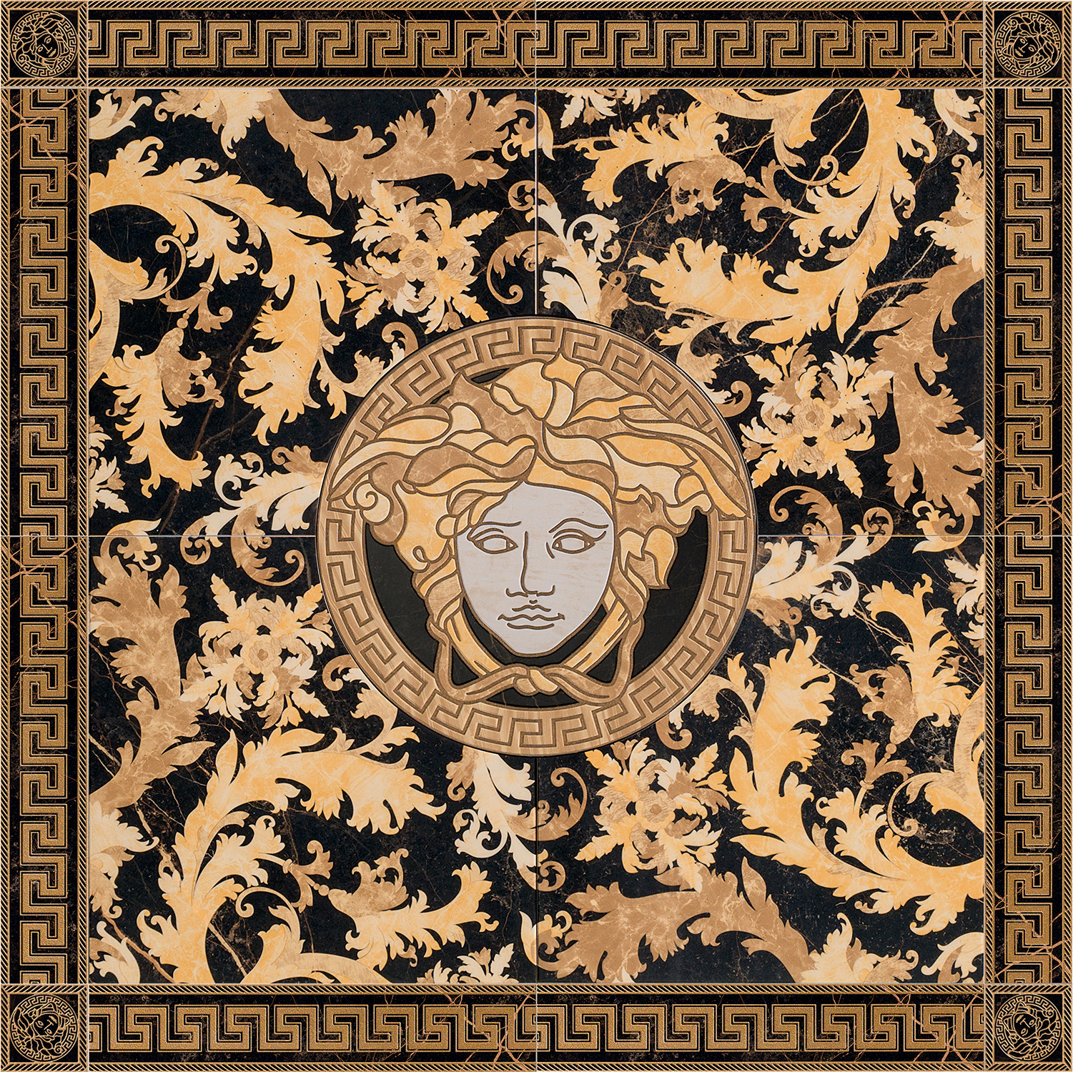 240423 MARBLE ROSONE NERO S.LAUREN 117,2x117,2 Versace (Gardenia Orchidea)