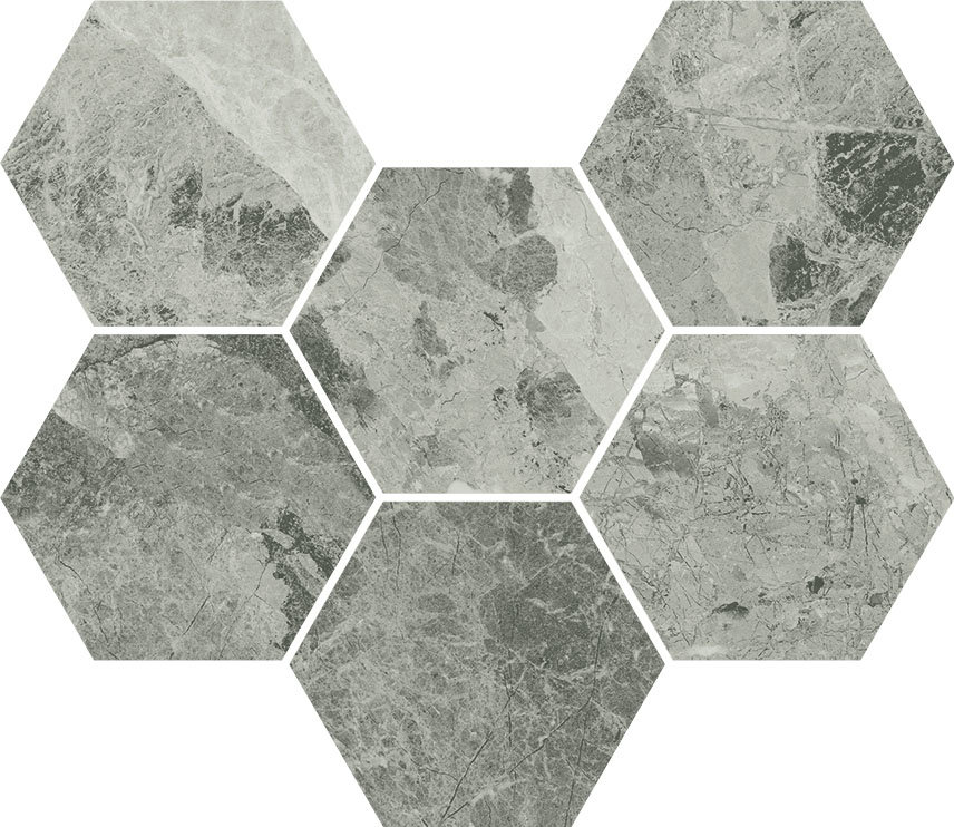 620110000067 Charme Extra Silver Mosaico Hexagon 25x29 Italon