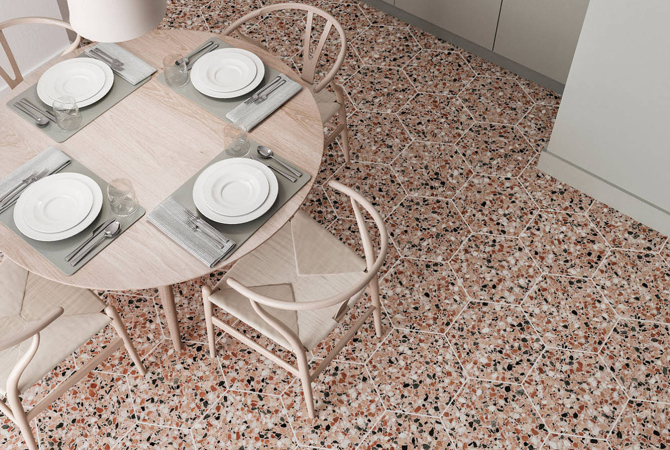 123386 Terrazzo Graphite Colours 32x36.8 DNA Tiles