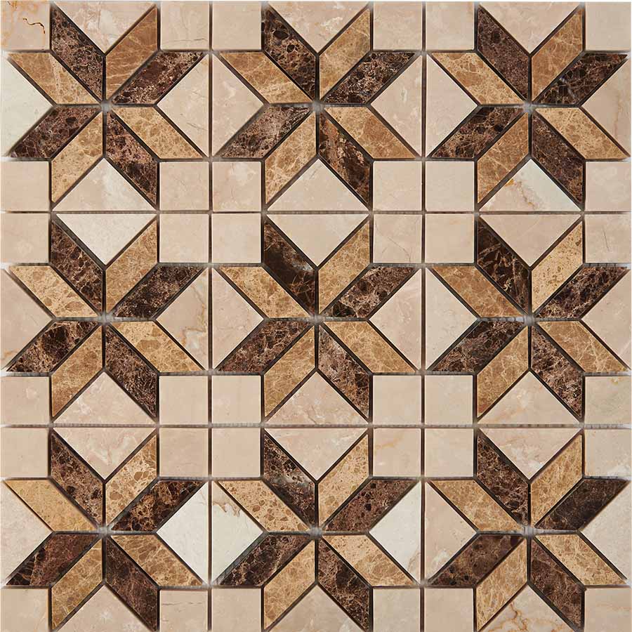 PIX286 Botticino, Dark, Light Emperador из мрамора полированная 23x23 298х298x6 Pixmosaic