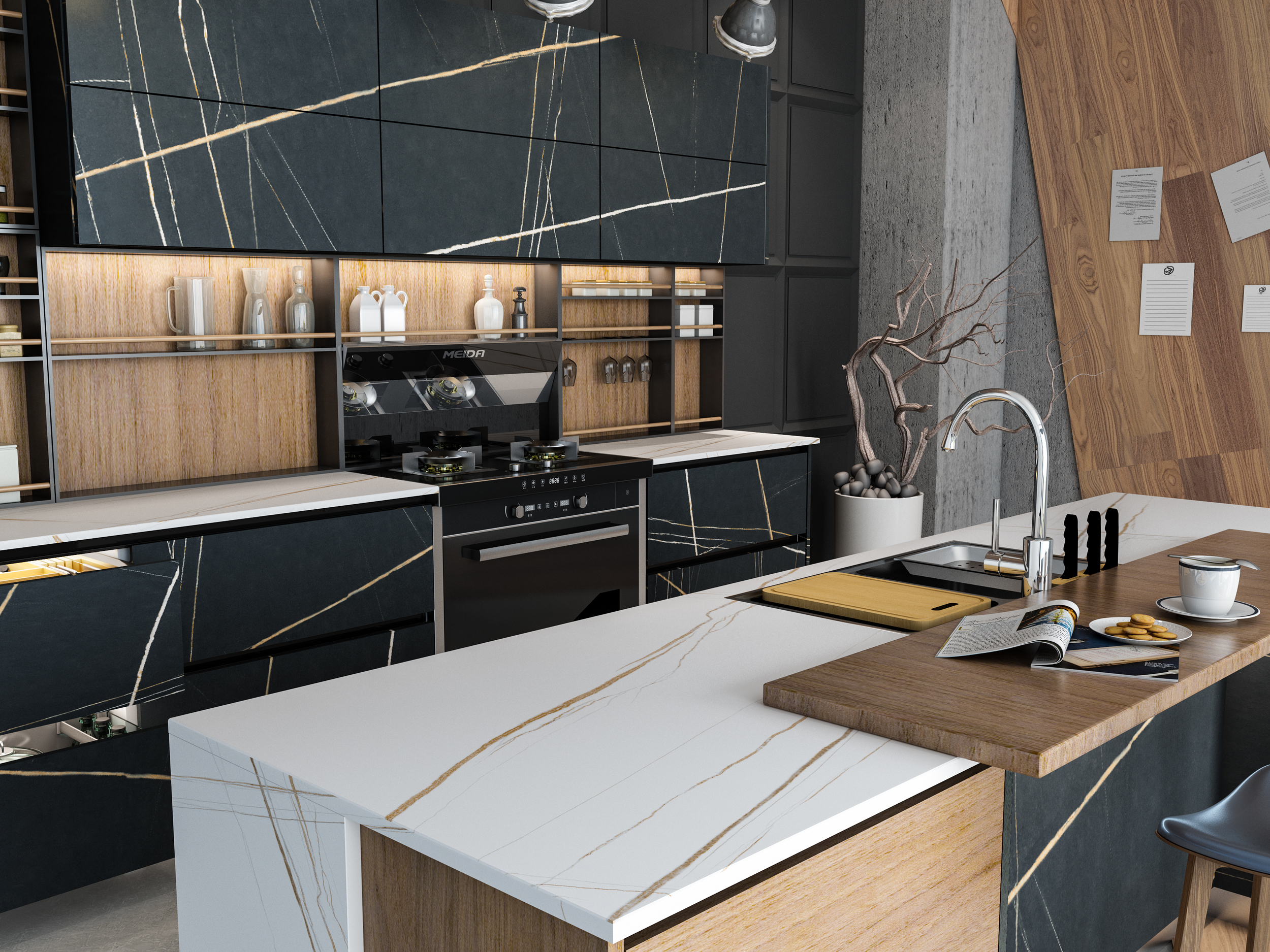 Laurent Black Gold Matt Спеченный камень 1200x2400x6 Delfone фото 2