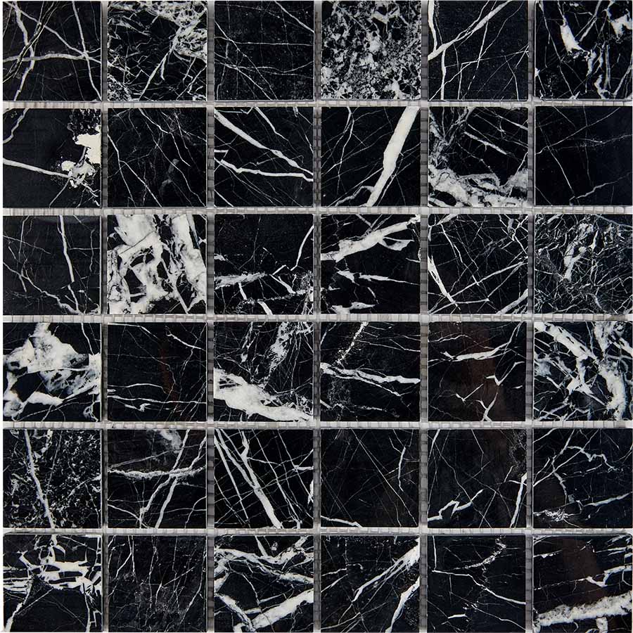 PIX252 Black majesty из мрамора полированная 48x48 305х305x6 Pixmosaic