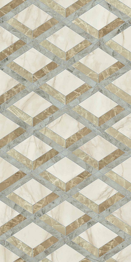 PF60014144 Tarsia Lozenge Avorio Deco Lux 3D Rett 60x120 Versace (Gardenia Orchidea)