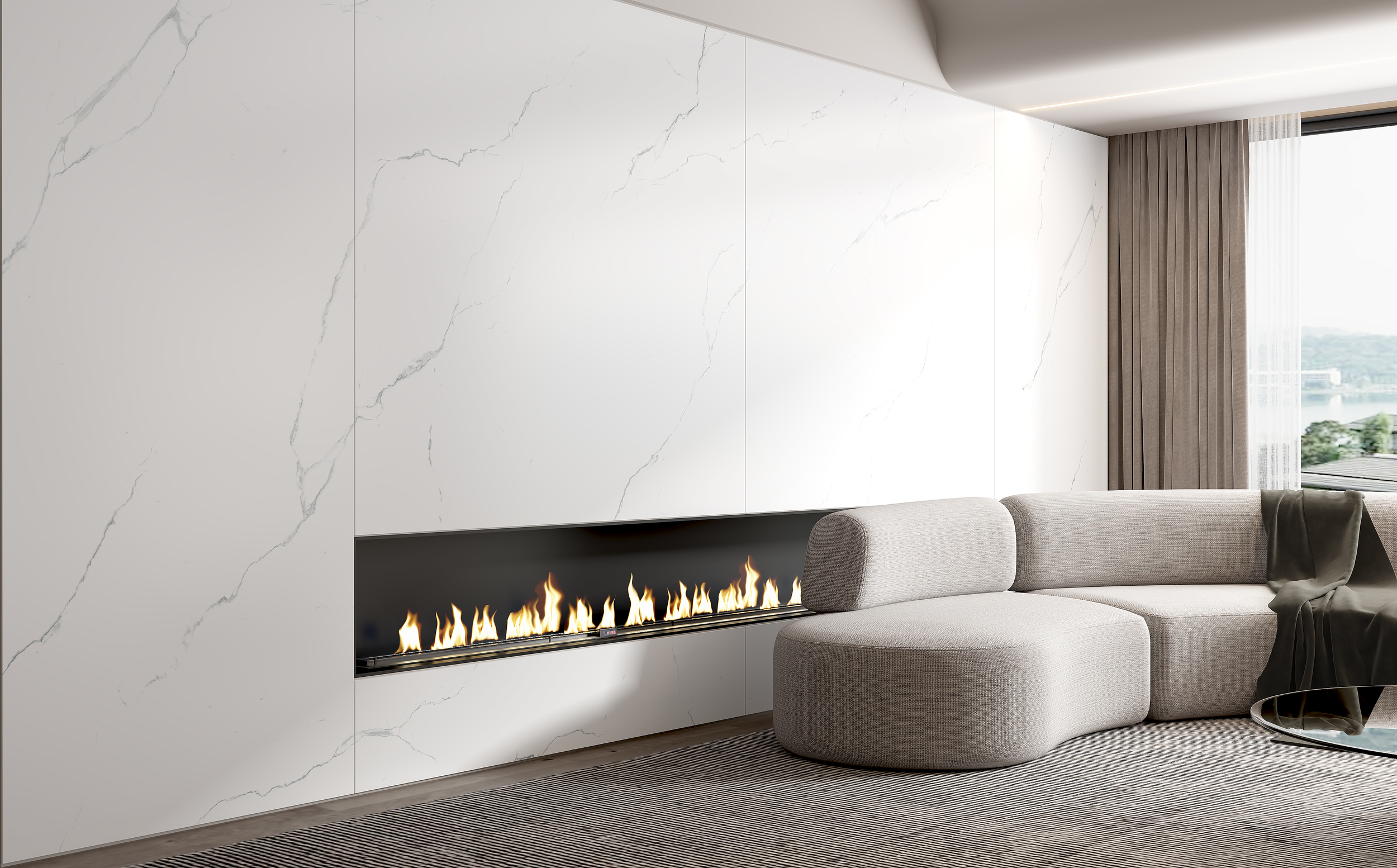 White Thin Lines Satin Спеченный камень 1200x2700x6 Delfone фото 5