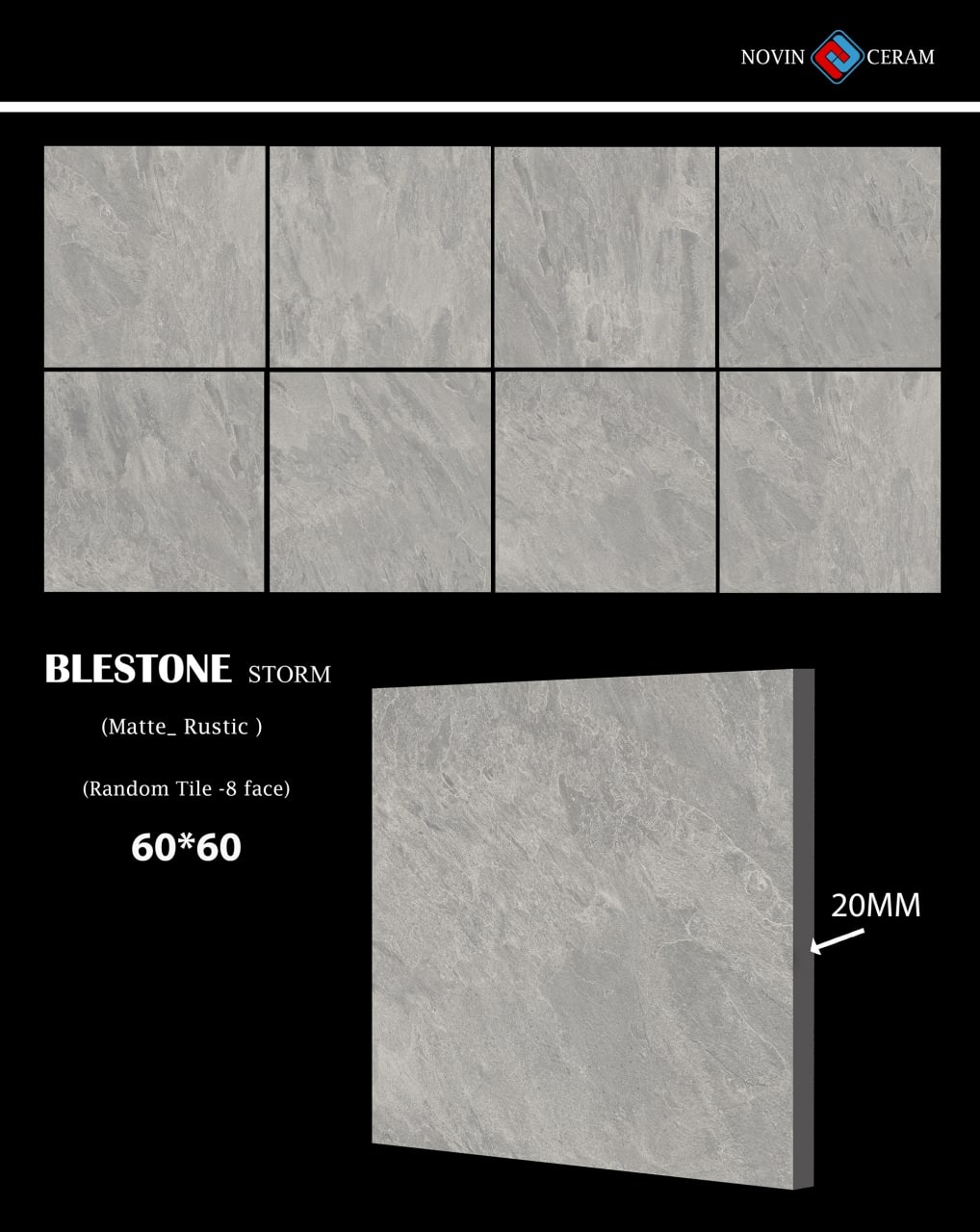 X9528M Blestone Cream Matte Rustic 20mm 60x60 Novin Ceram Yazd Tile Co