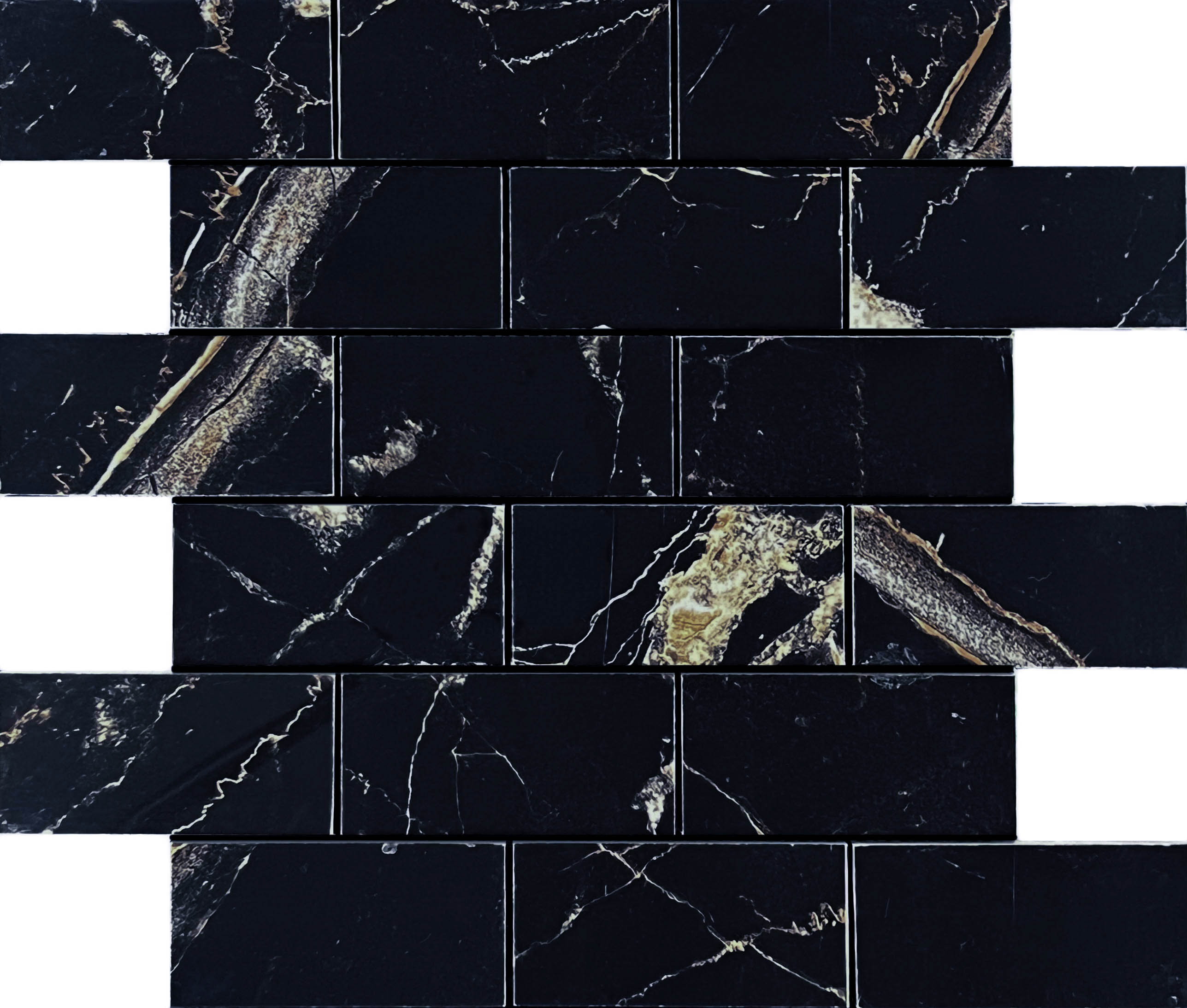 Mosaic Alcantro Nero Brick bone 34.6x29.7 Velsaa