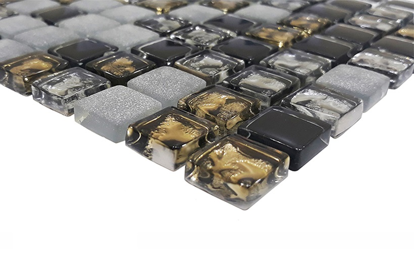 № 2083 микс бирюза-белый-темная бирюза колотая-платина (1.5x1.5) 30x30 Роскошная мозаика фото 11