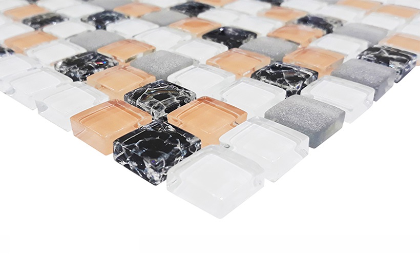 № 2083 микс бирюза-белый-темная бирюза колотая-платина (1.5x1.5) 30x30 Роскошная мозаика фото 10