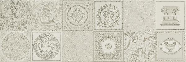 68890 DECORATO BIANCO PATCHWORK PLATINO mix 25x75 Versace (Gardenia Orchidea)