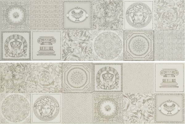 68890 DECORATO BIANCO PATCHWORK PLATINO mix 25x75 Versace (Gardenia Orchidea)