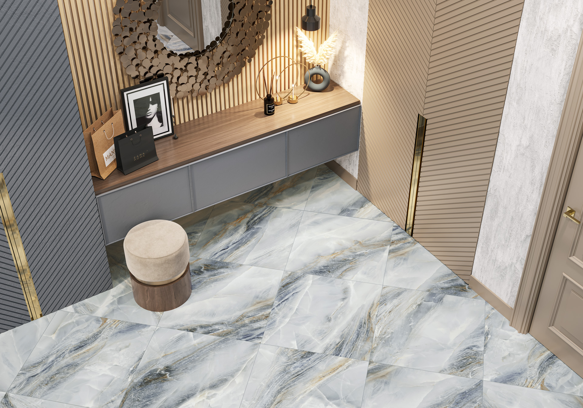 D60227M Estelle Beige карвинг 600x600x9.5 Delacora
