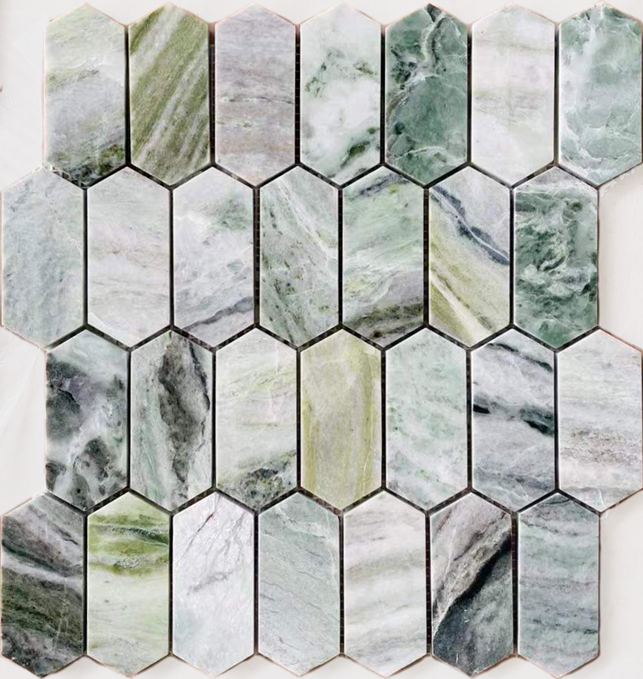 Onice Verde oliva POL long hex 38x86x7 278x304x7 мозаика Caramelle Mosaic, Китай - купить в интернет-магазине