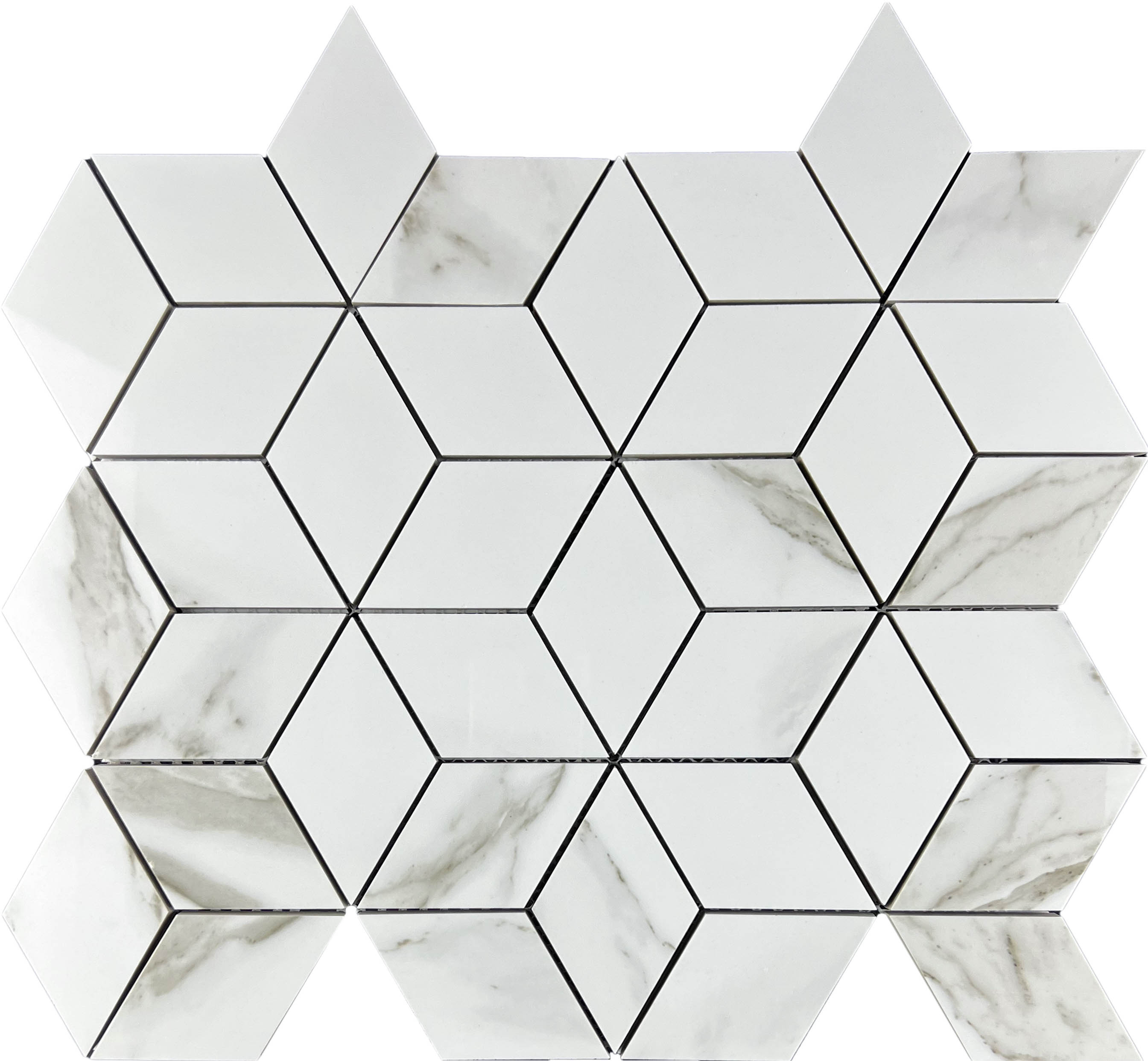 Mosaic Statuario Eva 3d diamond 37.1x34.7 Velsaa