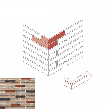 Искусственный камень 371-55 Бергамо брик Design Угол 9х20,5x4,9x1,2-1,4 White Hills