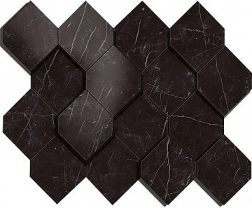 Керамогранит AS4B Marvel Nero Marquina Mosaico Esagono 3D 28.2x35.3 Atlas Concorde